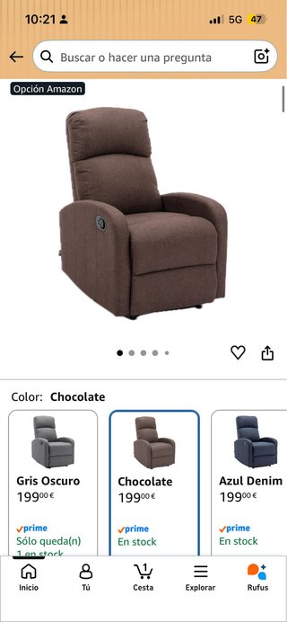Sillón relax reclinable manual tela