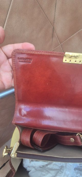 Bandolera hombre Daviletto cuero marrón/rojo
