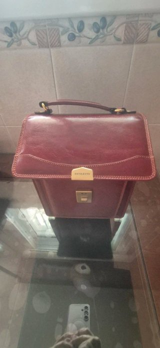 Bandolera hombre Daviletto cuero marrón/rojo