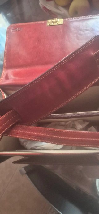 Bandolera hombre Daviletto cuero marrón/rojo