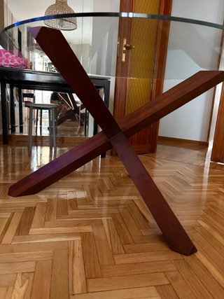 Mesa redonda cristal y madera