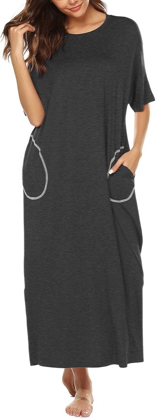 Camisón largo gris con bolsillos