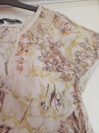 Vestido Zara Estampado Flores Lino Beige