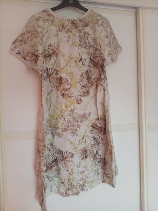 Vestido Zara Estampado Flores Lino Beige