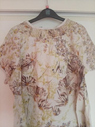 Vestido Zara Estampado Flores Lino Beige