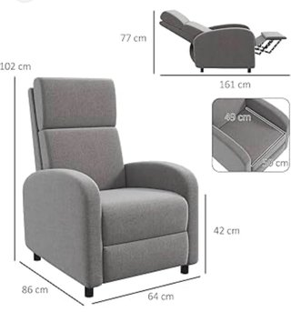 Sillón reclinable tapizado en tela gris