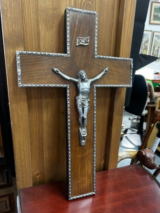 Crucifijo de Pared Antiguo de Madera y Metal
