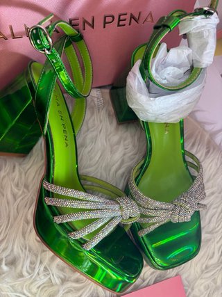 Sandalias Alma en Pena tacón verde y plata