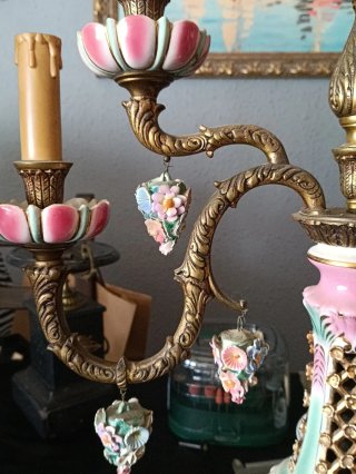 Candelabros Antiguos bronce y Porcelana