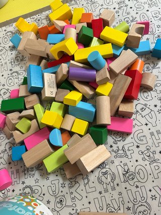 Cubo 100 Piezas Bloques Madera Construcción
