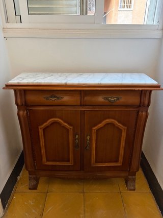Mueble recibidor madera y mármol