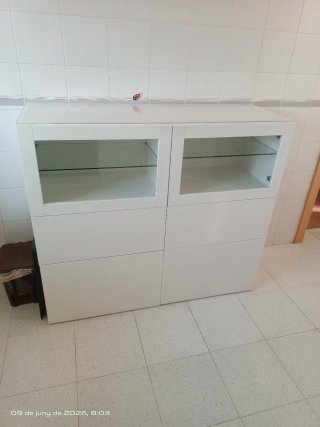 Mueble auxiliar cocina blanco y cristal