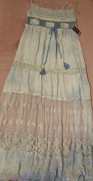 Vestido largo hippie blanco y azul