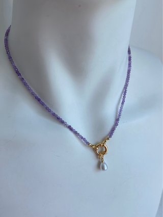 Collana Ametista 45cm con Perla e Chiusura Oro