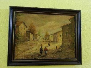 Cuadro óleo paisaje rural con marco