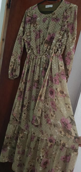 Vestido largo MARA MODA floral verde y rosa