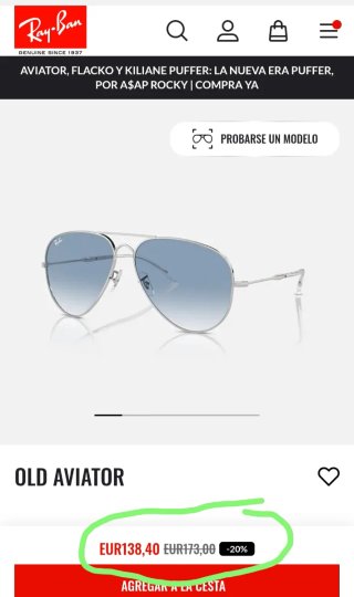 Gafas de Sol Ray-Ban Aviador Azul/Plata
