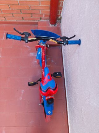 Bicicleta infantil roja y azul