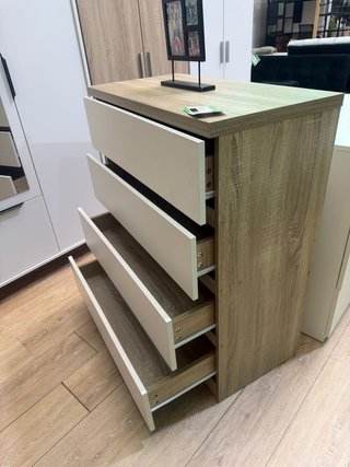 Cómoda 4 cajones madera y blanco