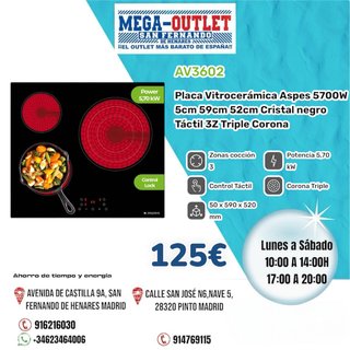 Vitrocerámica Aspes AV3602 3 fuegos