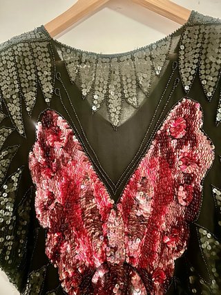 Top lentejuelas mariposa negro y rojo