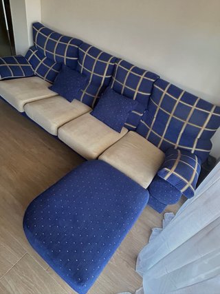 Sofá modular azul y beige