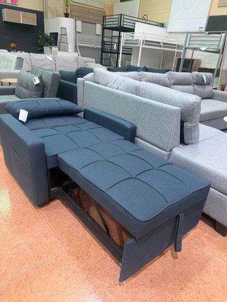 Sofá Cama 1 Plaza Azul/Gris