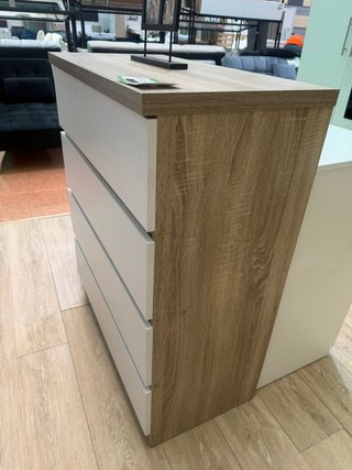 Cómoda 4 cajones madera y blanco
