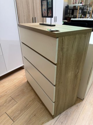 Cómoda 4 cajones madera y blanco