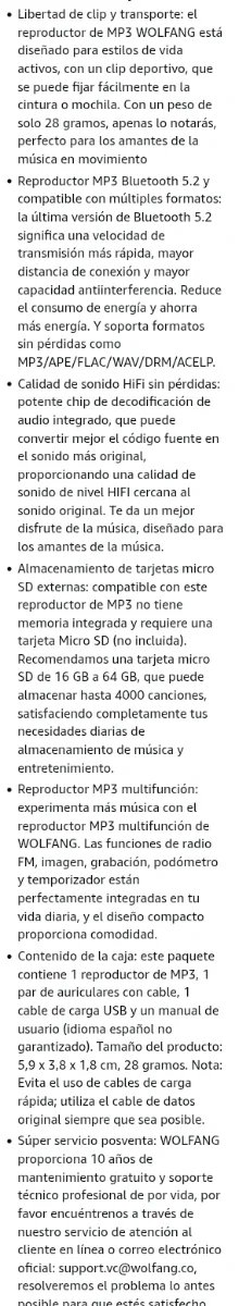 WOLFANG Reproductores de MP3 con Bluetooth 5.2, Cl