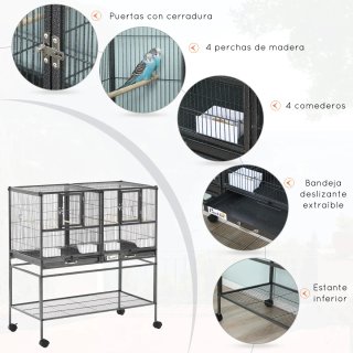 Jaula Doble para Pájaros con Ruedas
