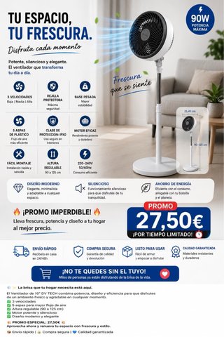 Ventilador DVTECH 10” 90W Blanco/Negro