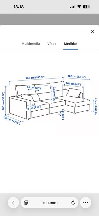 Sofá ESKILSTUNA Ikea gris con chaiselongue