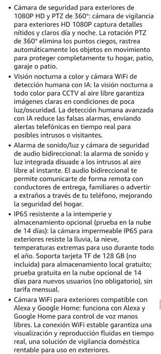 Cámara Seguridad Solar WOLFANG 1080P Exterior