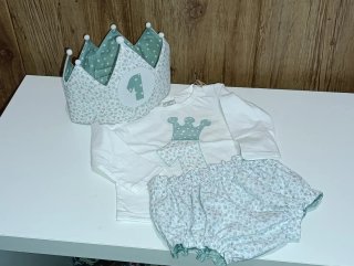 Conjunto 1er Cumpleaños Corona,  Ranita y Camiseta