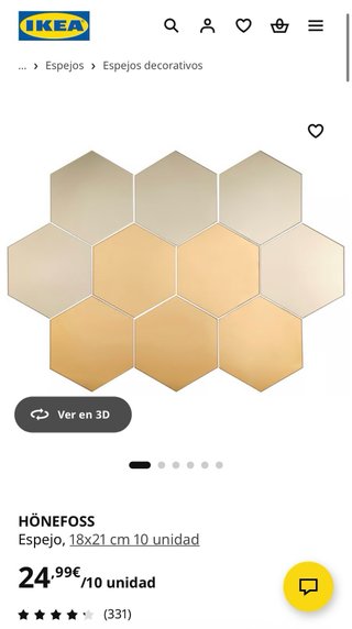 IKEA HÖNEFOSS Espejos Hexagonales Cobre/Plata (10x