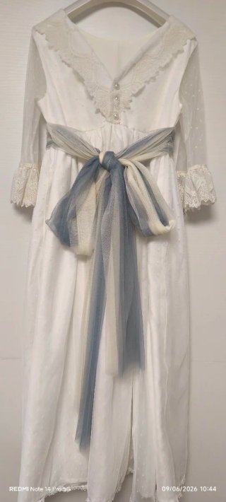 Vestido Comunión Niña Blanco y Azul