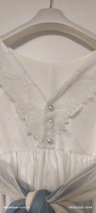 Vestido Comunión Niña Blanco y Azul