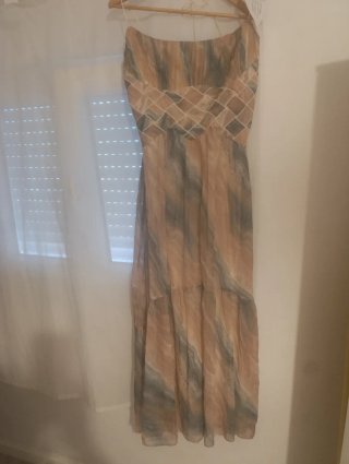 Vestido largo estampado beige y verde