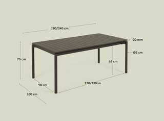 Mesa extensible de exterior Zaltana de aluminio acabado gris oscuro mate 180(240)x100cm