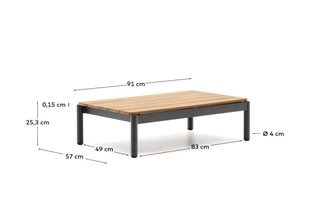 Mesa de centro Sorells de aluminio gris y madera de teca 52,4 x 91 cm