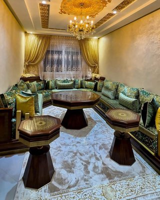 Salón Marroquí Tapizado Tela y Madera