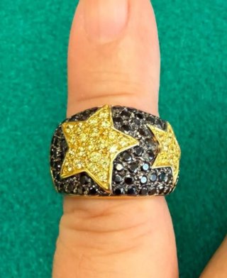 Anillo Oro 18k Talla 19 Estrellas Negras