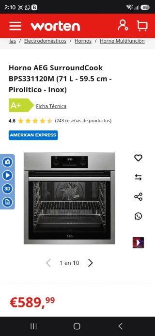 Horno AEG Pirolítico Multifunción A+