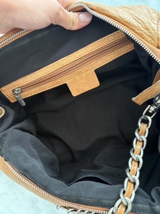 Borsa a spalla con manici a catena marrone