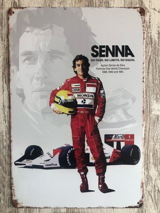 (410) Cartel Metálico Ayrton Senna F1 Vintage