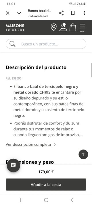 Banco Baúl Terciopelo Negro y Metal Dorado MAISON