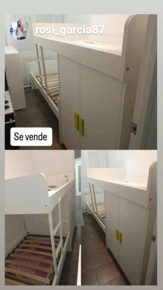 Cama tren blanca con armario