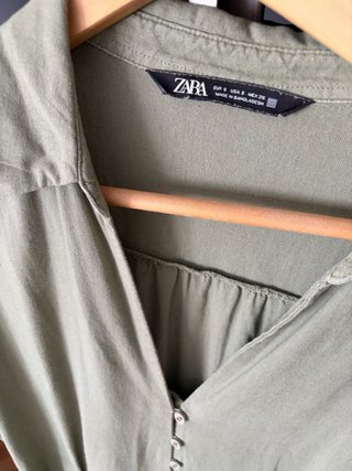 Vestido Zara Verde Botones y Cinturón