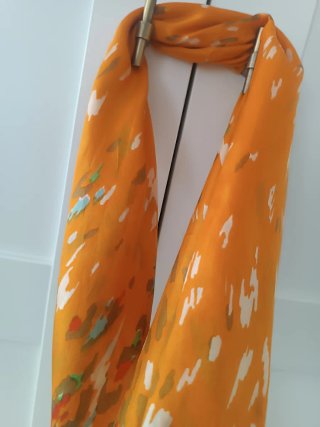 Pañuelo Seda Museo Naranja y Amarillo